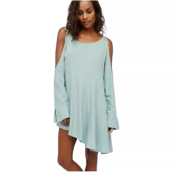 Free People Mint Clear Skies Cold Shoulder Tunic Mini Dress Small Asymmetrical - Picture 11 of 11